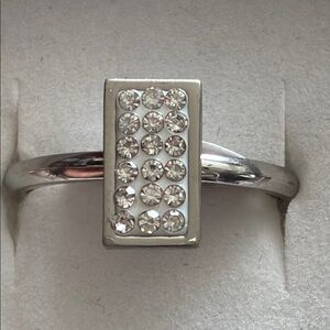 Stainless Steel Silver Tone Rectangular Crystal Ring